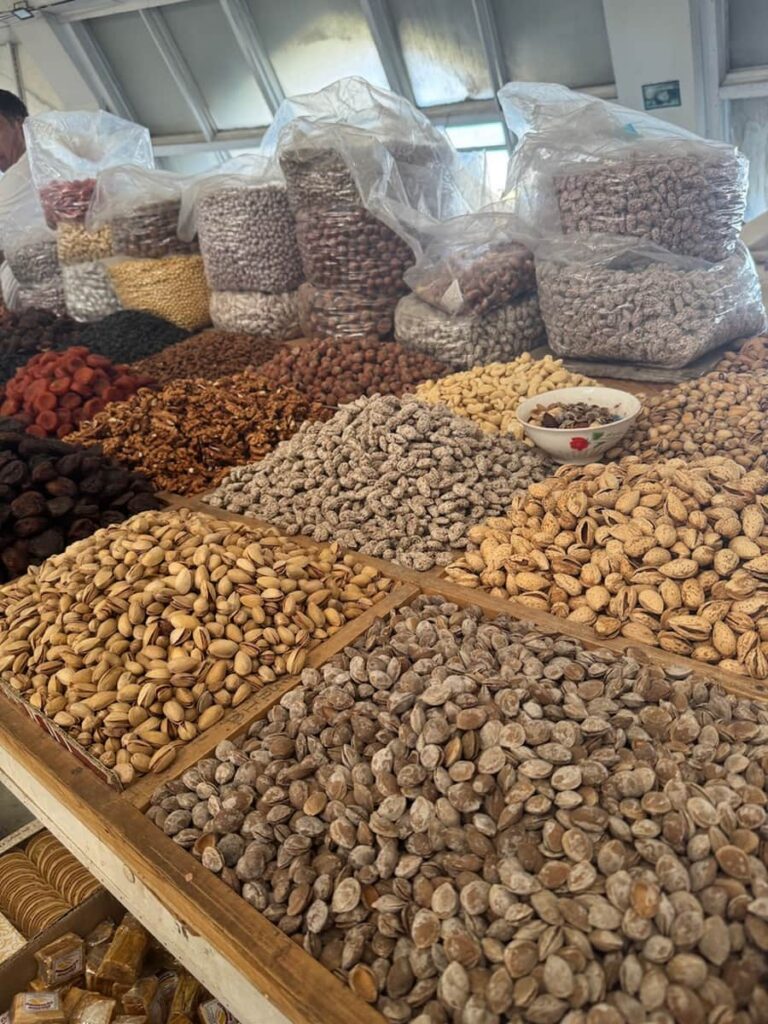 several types of nuts for sale in chorsu bazaar in tashkent