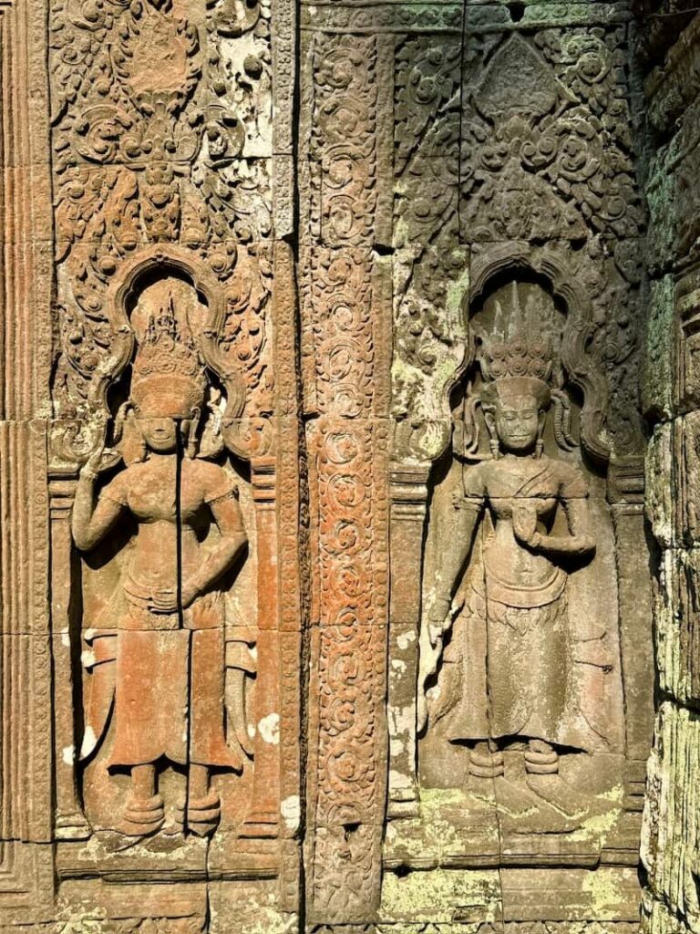 Intricate stone wall carvings and Apsara reliefs discovered in Angkor Wat temples
